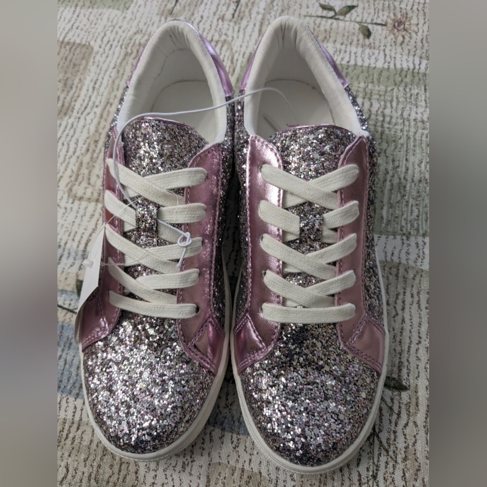 J Crew Sparkly Pink and Silver Sneakers Size 4